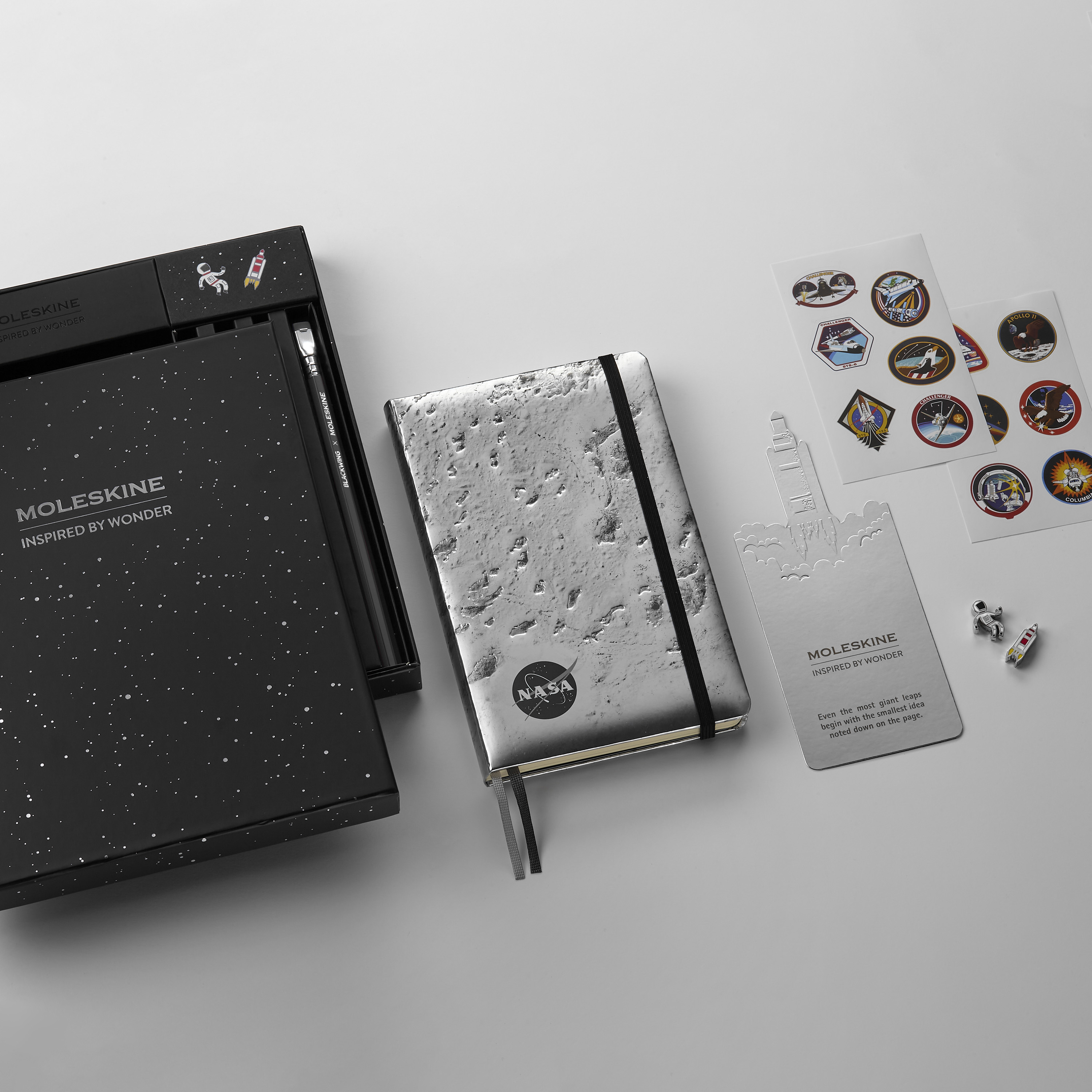 NASA-inspired Limited Edition Drawing Gift Box Hard cover, large, ruled notebook, four Blackwing pencils, and two pins